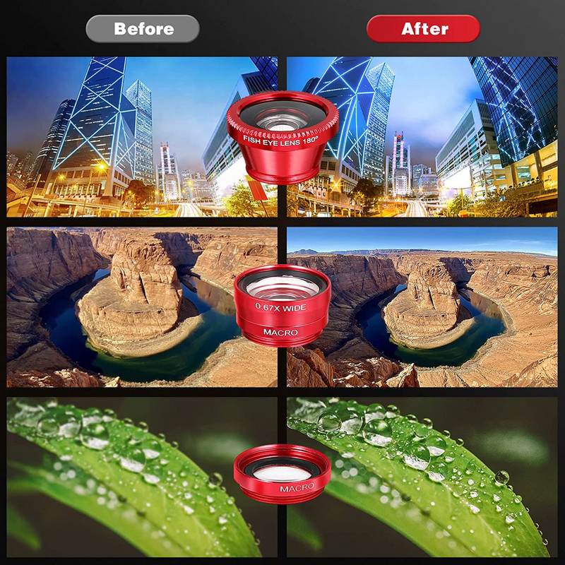 3 az 1-ben halszem széles látószögű mikrokamera objektív iPhone Xiaomi Redmi 3IN1 zoom halszem lencsékkel okostelefon-lencséken telefonkapcsos