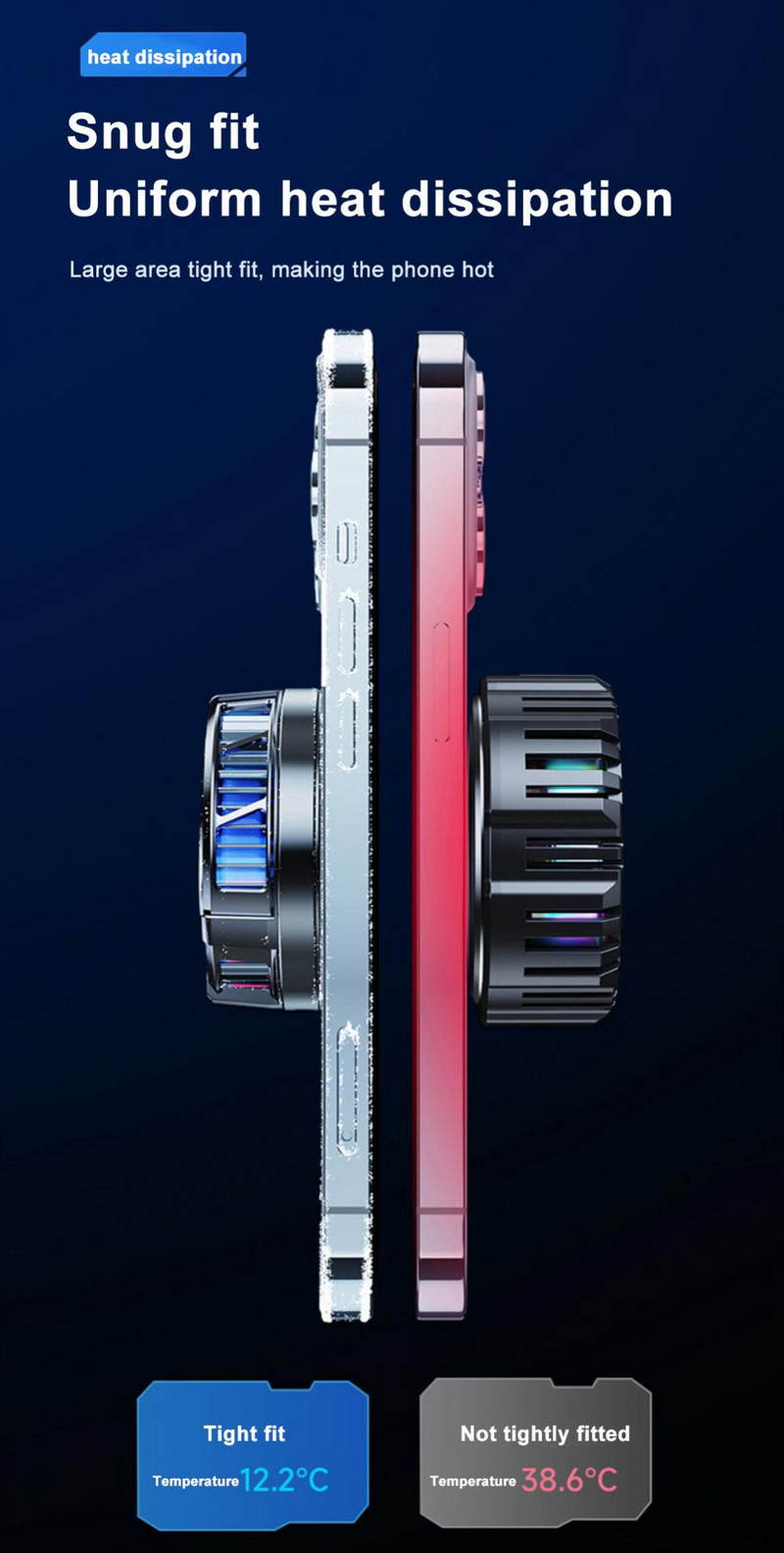 Telefon hűtőventilátor radiátor mágneses hordozható hűtő hűtőborda alumínium, digitális kijelzővel Telefontartozékok C típusú hűtőventilátor