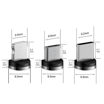 Βύσμα στρογγυλού μαγνητικού καλωδίου 8 ακίδων Τύπου C Micro USB C Βύσματα γρήγορης φόρτισης Μαγνητικός φορτιστής τηλεφώνου για φόρτιση iPhone 1 m