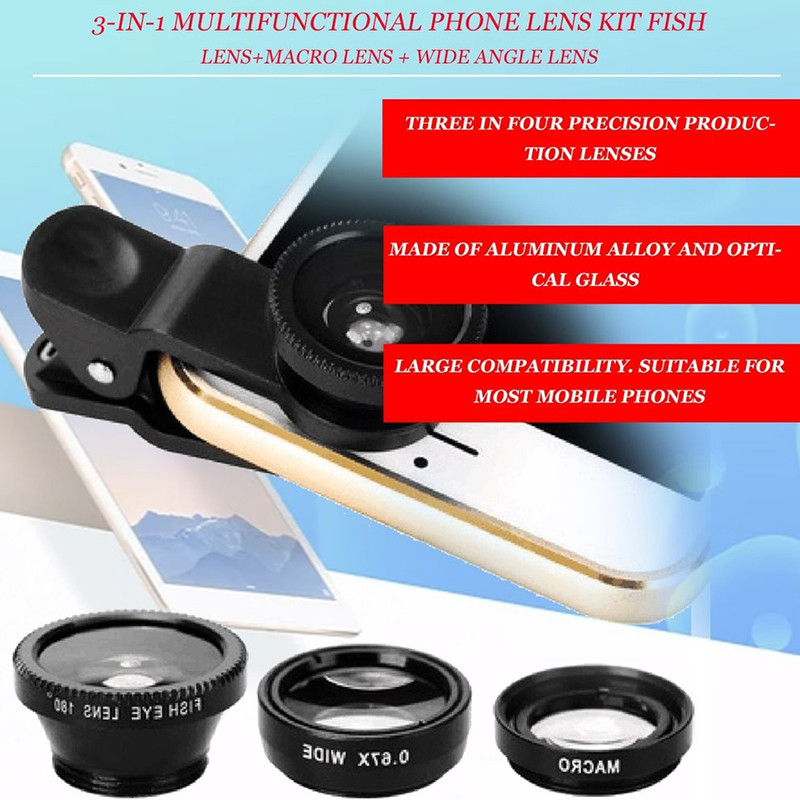 3 az 1-ben Fish Eye objektíves kamerakészletek univerzális széles látószögű makró halszem iPhone 11 Pro XS MAX XR X 8 7 6s Plus Ojo De Pez Movil készülékhez