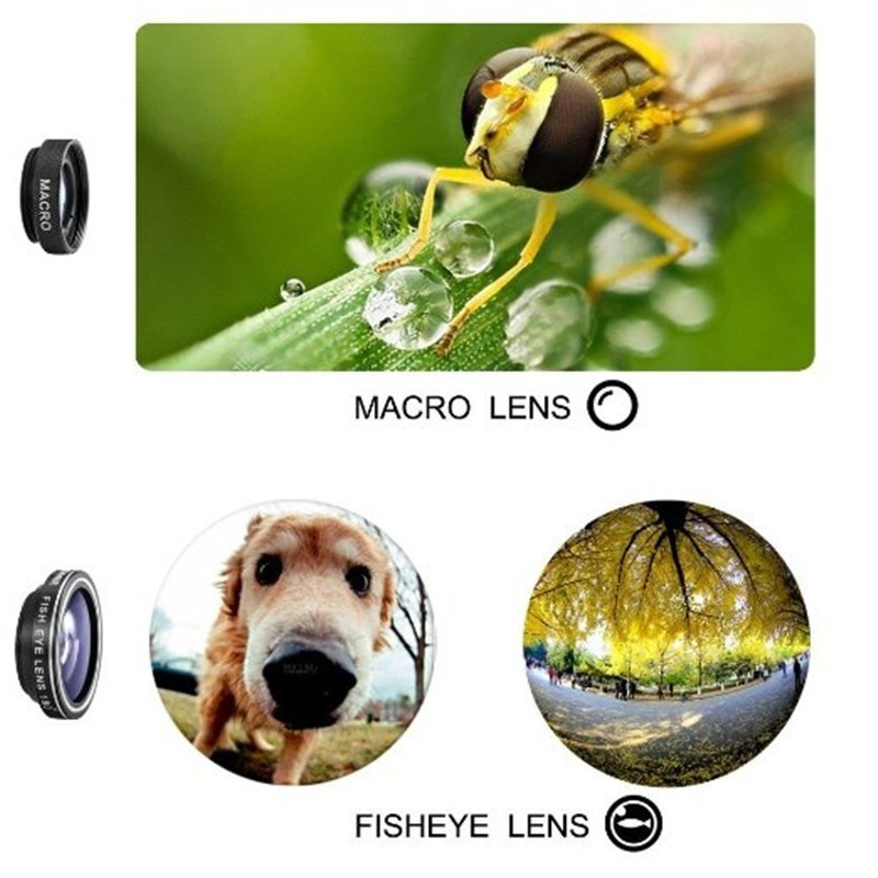 3 az 1-ben Fish Eye objektíves kamerakészletek univerzális széles látószögű makró halszem iPhone 11 Pro XS MAX XR X 8 7 6s Plus Ojo De Pez Movil készülékhez