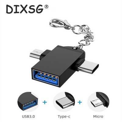 2 az 1-ben OTG-adapter, USB 3.0-aljzat-mikro-USB-dugó és USB C-dugós csatlakozó alumíniumötvözet menet közben átalakító