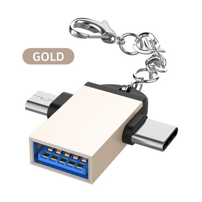 Adaptor OTG 2 în 1, USB 3.0 mamă la micro USB tată și conector USB C tată Din aliaj de aluminiu Convertor on the Go