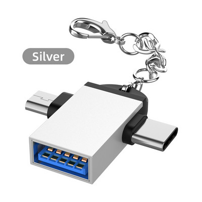 Adaptor OTG 2 în 1, USB 3.0 mamă la micro USB tată și conector USB C tată Din aliaj de aluminiu Convertor on the Go