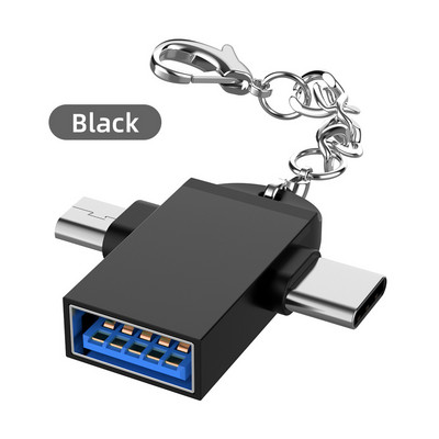 Adaptor OTG 2 în 1, USB 3.0 mamă la micro USB tată și conector USB C tată Din aliaj de aluminiu Convertor on the Go