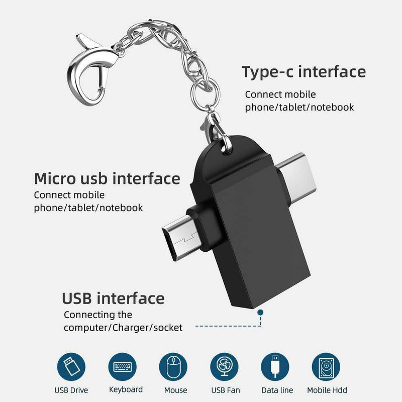 Προσαρμογέας OTG 2 σε 1, USB 3.0 Θηλυκό σε Micro USB Αρσενικό και Αρσενικό USB C Σύνδεσμος από κράμα αλουμινίου στον μετατροπέα Go