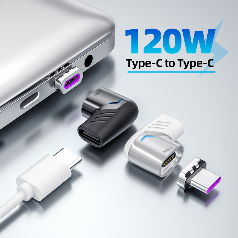ANMONE 120 W USB C – C típusú mágneses adapter gyorstöltő USB C típusú mágneses átalakító 마그네틱 커넥터 jobb/bal szögű USB-csatlakozó