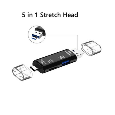 5 în 1 Multifuncțional USB 2.0 Tip C/Usb/Micro Usb/Tf/SD Cititor de carduri de memorie Adaptor pentru cititor de carduri OTG Accesorii pentru telefonul mobil