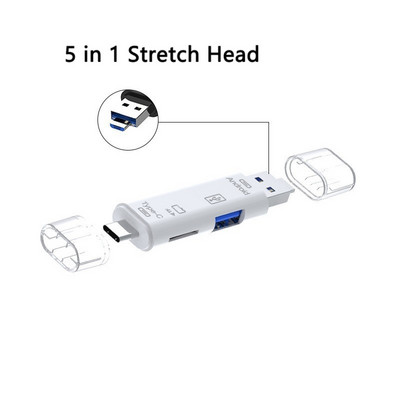 5 în 1 Multifuncțional USB 2.0 Tip C/Usb/Micro Usb/Tf/SD Cititor de carduri de memorie Adaptor pentru cititor de carduri OTG Accesorii pentru telefonul mobil