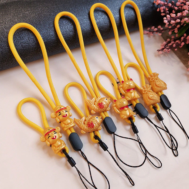 Mobiltelefon zsinór rövid sárga koi zsinór kulcs mobiltelefon univerzális zsinór kézi kötél sárga szerencsemacska egyszerű zsinór