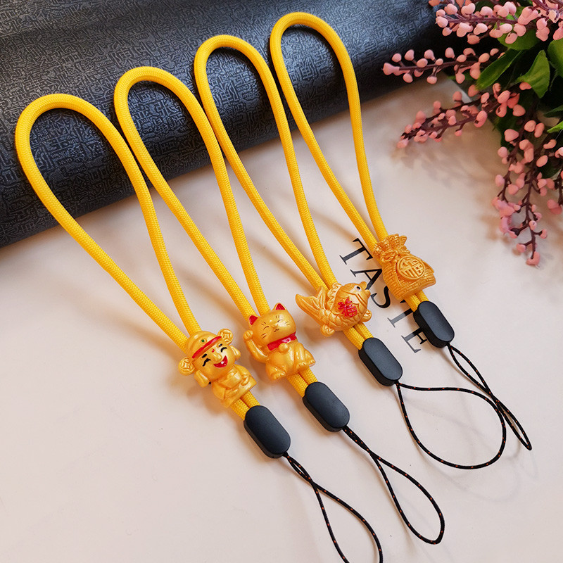 Mobiltelefon zsinór rövid sárga koi zsinór kulcs mobiltelefon univerzális zsinór kézi kötél sárga szerencsemacska egyszerű zsinór