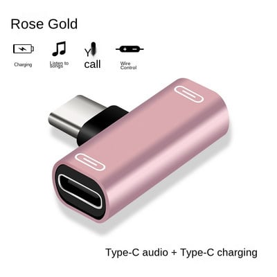 2 viename USB C skirstytuvas C tipo vyriškas ir dvigubas C tipo moteriškas ausinių įkroviklio adapteris skirstytuvo keitiklis