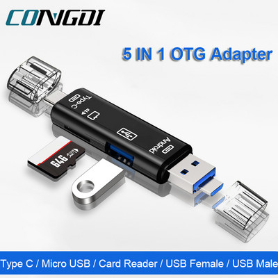 OTG karšu lasītājs 5 IN 1 Micro USB Type C TF atmiņas karšu lasītājs Android tālrunim datoram viedtālruņa doks OTG tipa C adapteris