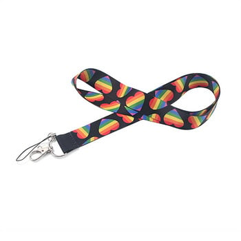 LGBT Rainbow Heart Webbing Lanyard λουράκια λαιμού για γούρια τηλεφώνου Pride μπρελόκ Θήκη Κλειδιού Κάρτα ταυτότητας Σήμα Αξεσουάρ για κλειδί