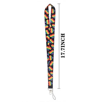 LGBT Rainbow Heart Webbing Lanyard λουράκια λαιμού για γούρια τηλεφώνου Pride μπρελόκ Θήκη Κλειδιού Κάρτα ταυτότητας Σήμα Αξεσουάρ για κλειδί