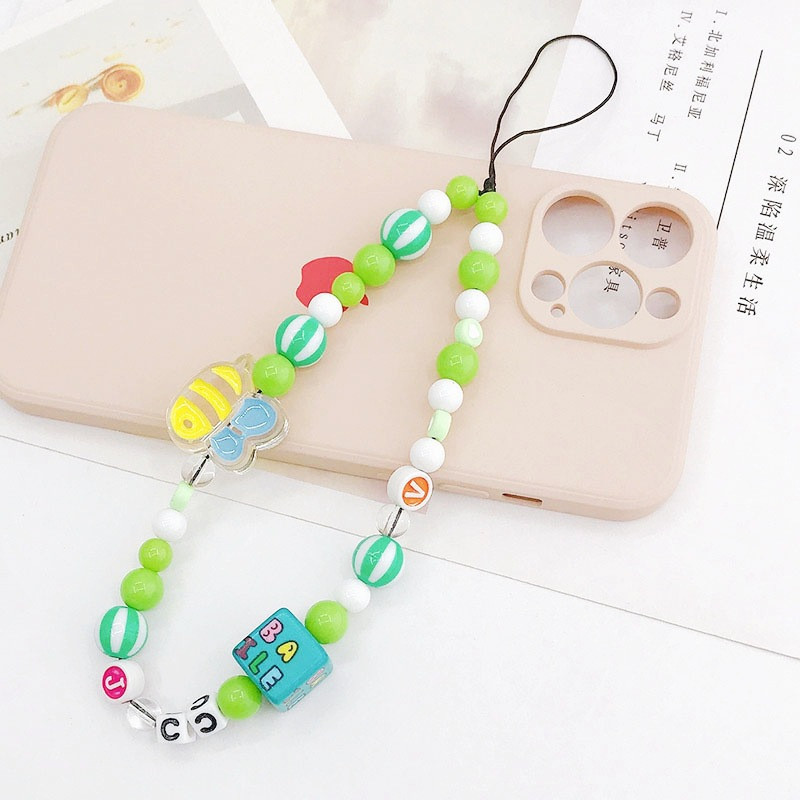 Candy Color Small Bee mobiltelefon lánc gyöngyös mobiltelefon zsinóros esésgátló karkötő mobiltelefon tok függő díszek