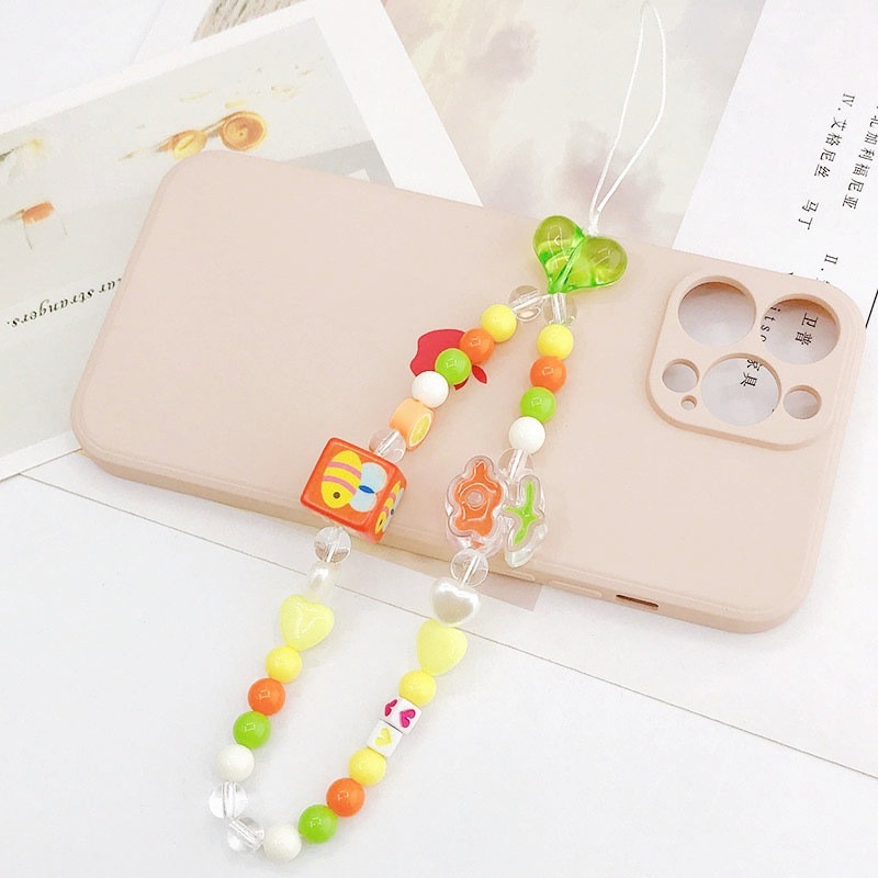 Candy Color Small Bee mobiltelefon lánc gyöngyös mobiltelefon zsinóros esésgátló karkötő mobiltelefon tok függő díszek