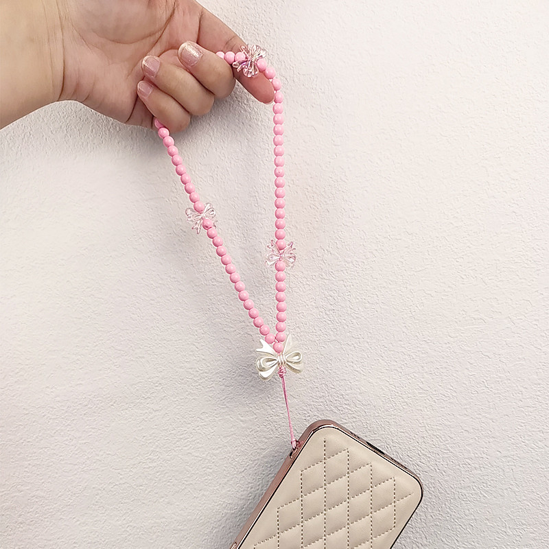 Rövid, kézi gyöngyökkel díszített kreatív masni színes gyöngyök medál telefon elvesztést gátló csuklópánt Kézi medál mobiltelefon zsinór