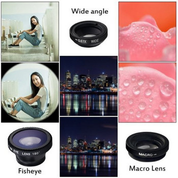 Κιτ κάμερας φακών 3 σε 1 Universal Fish Eye Μακροεντολή ευρείας γωνίας φωτογραφίας για iPhone Αξεσουάρ κινητών τηλεφώνων Smartphone Samsung