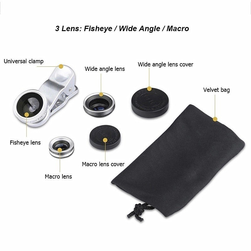 Κιτ κάμερας φακών 3 σε 1 Universal Fish Eye Μακροεντολή ευρείας γωνίας φωτογραφίας για iPhone Αξεσουάρ κινητών τηλεφώνων Smartphone Samsung