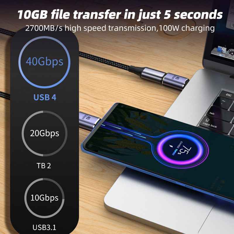 USB4.0 40 Gbps adapter USB C dugaszoló 90 fokos 100 W gyorstöltő adatátalakító 8K@120Hz laptop táblatelefon tartozékok