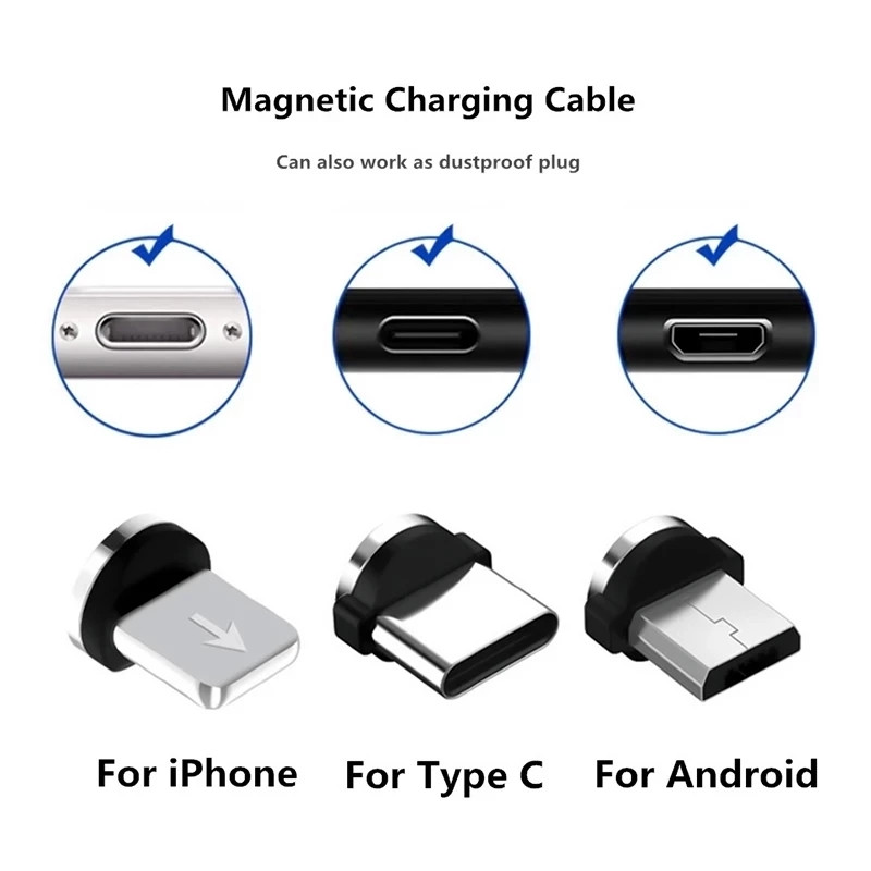 1/5 KOM Univerzalni magnetski vrhovi za okrugli magnetski kabel Tip C Micro USB Magnet Zamjenski dijelovi Adapter za utikač za prašinu