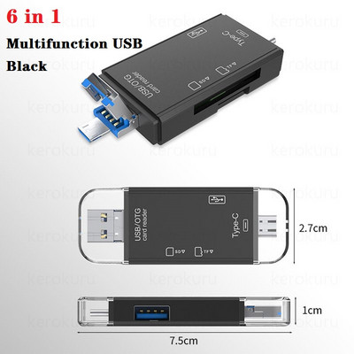 5 în 1/ 6 în 1 Multifuncțional USB 2.0 Tip C/USB/Micro USB/TF/SD Cititor de carduri de memorie inteligentă OTG Adaptor pentru cititor de carduri pentru unitate flash