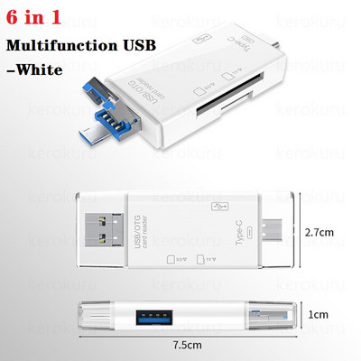 5 în 1/ 6 în 1 Multifuncțional USB 2.0 Tip C/USB/Micro USB/TF/SD Cititor de carduri de memorie inteligentă OTG Adaptor pentru cititor de carduri pentru unitate flash