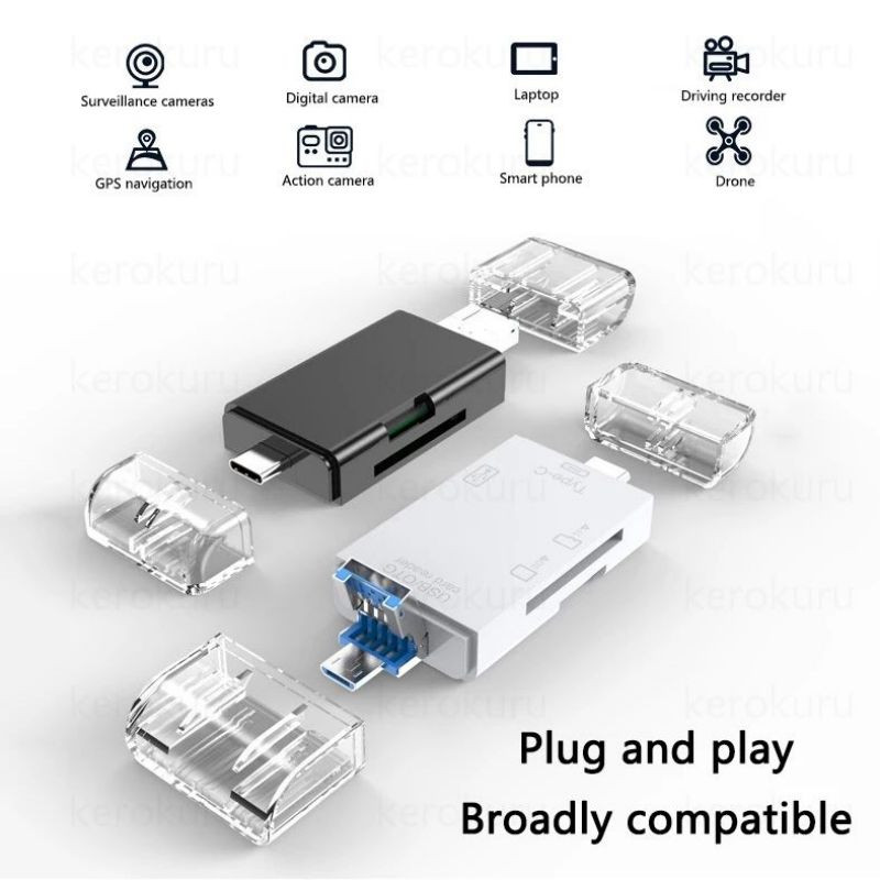 5 az 1-ben/ 6 az 1-ben többfunkciós USB 2.0 C/USB/Micro USB/TF/SD Intelligens memóriakártya-olvasó OTG Flash meghajtó kártyaolvasó adapter