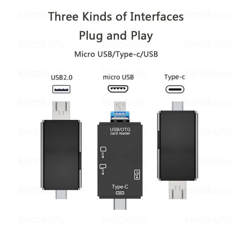 5 az 1-ben/ 6 az 1-ben többfunkciós USB 2.0 C/USB/Micro USB/TF/SD Intelligens memóriakártya-olvasó OTG Flash meghajtó kártyaolvasó adapter
