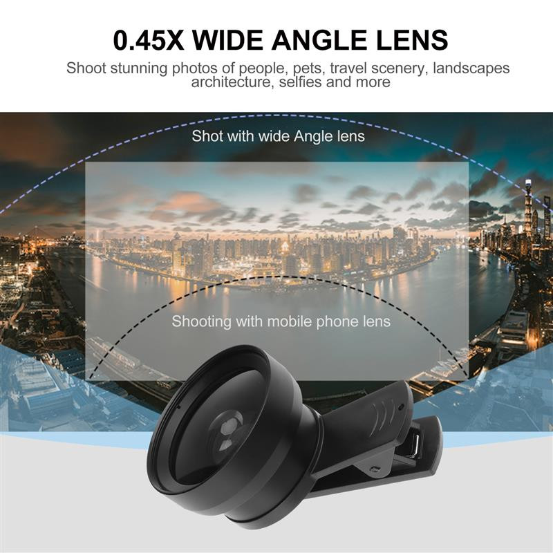 2 az 1-ben mobiltelefon objektív 0,45x széles látószögű makró HD kamera objektív iPhone 12 11 8 7 6 XS Huawei Xiaomi Samsung telefonhoz