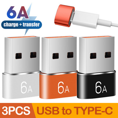 6A ātrās uzlādes USB uz C tipa OTG adapteris USB vīrišķais uz C tipa mātīšu adapteris MacBook Samsung Xiaomi datu pārveidotāja savienotājs