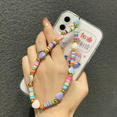 Șnur cu mărgele boeme Curcubeu, colorat, argilă moale, curea pentru telefon, brățară, desen animat, șnur Kawaii pentru telefon mobil, bijuterii, breloc