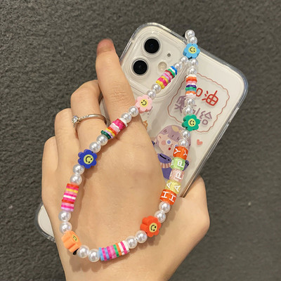 Șnur cu mărgele boeme Curcubeu, colorat, argilă moale, curea pentru telefon, brățară, desen animat, șnur Kawaii pentru telefon mobil, bijuterii, breloc