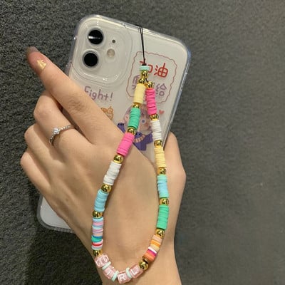 Șnur cu mărgele boeme Curcubeu, colorat, argilă moale, curea pentru telefon, brățară, desen animat, șnur Kawaii pentru telefon mobil, bijuterii, breloc