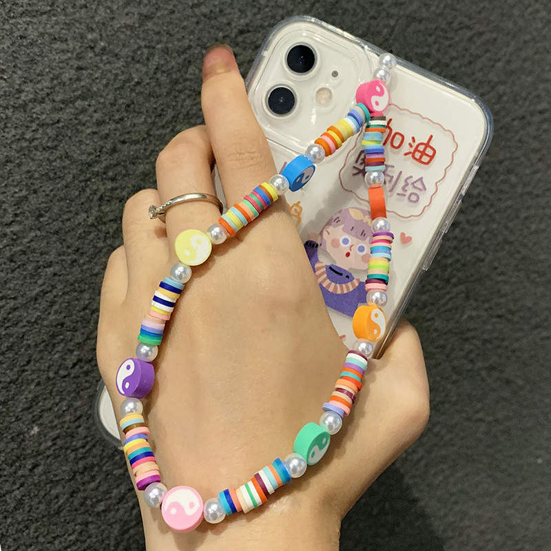 Bohemian Bead zsinórok szivárvány színes puha agyag telefonszíj karkötő rajzfilm Kawaii zsinór mobiltelefonhoz ékszer kulcstartó