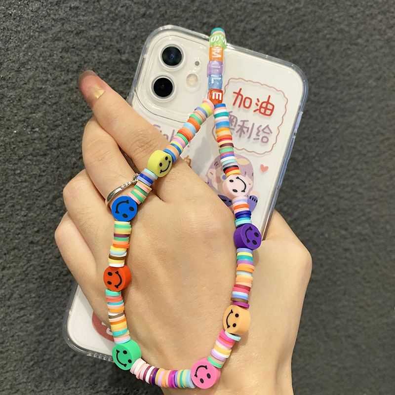 Bohemian Bead zsinórok szivárvány színes puha agyag telefonszíj karkötő rajzfilm Kawaii zsinór mobiltelefonhoz ékszer kulcstartó