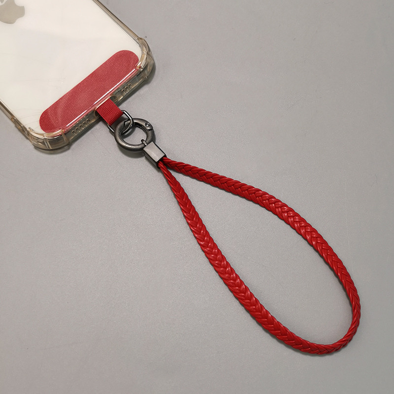 Rövid, kézzel szőtt medál mobiltelefon zsinóros bőr sült tészta csavart fonat női csuklóra divatos medál telefon elvesztésgátló heveder