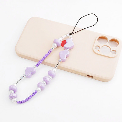 Lanț de telefon mobil cu mărgele rotunde din acril dulce de modă, lanț de telefon mobil din argilă anti-pierdere, pentru femei, bijuterii, accesoriu pentru șnur pentru telefon