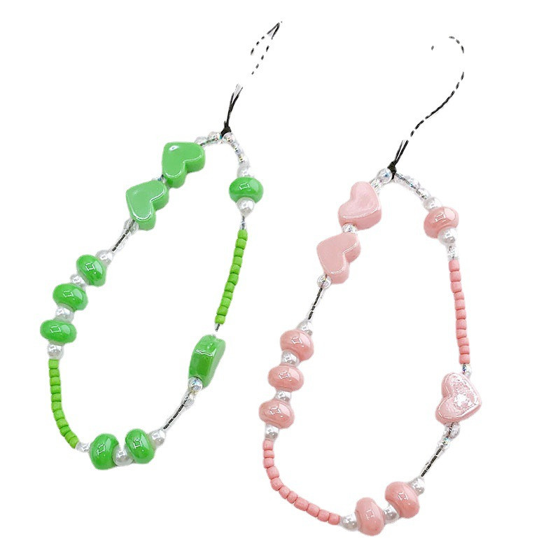 Divat Édes akril kerek gyöngy mobiltelefon lánc Vesztésgátló agyag mobiltelefon lánc nőknek Ékszer telefon zsinór tartozék