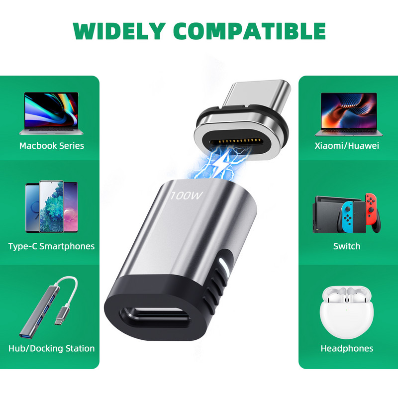 Gyorstöltő C típusú adapter USB C dugasz-alj 100 W adatátviteli csatlakozó mágneses átalakító USB3.1 USBC mágneses OTG adapter