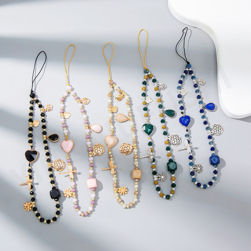 Új szív gyöngyök mobiltelefon-bűbáj, női lányok telefon mobiltelefon láncszíj, elveszésgátló zsinór medál ékszer nagykereskedés