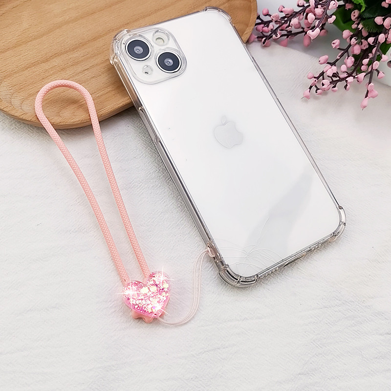 Rövid szilikon medál villanópúder szerelmes medál mobiltelefon zsinóros női csuklópántos függő telefon elvesztés elleni zsinóros kulcsok