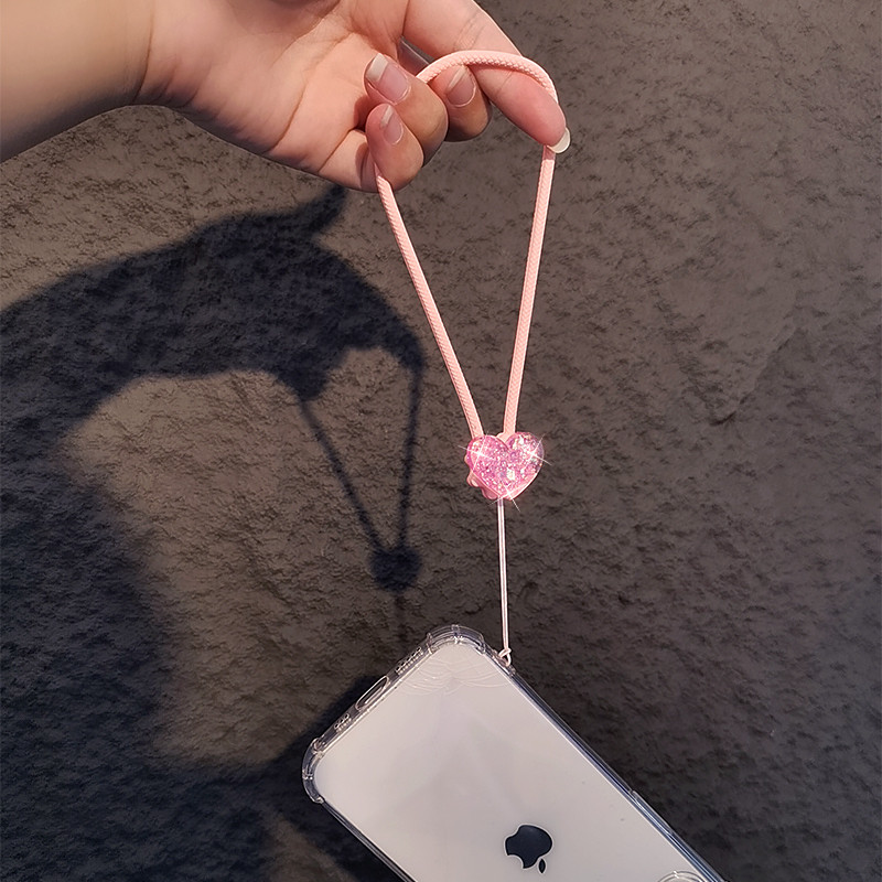 Rövid szilikon medál villanópúder szerelmes medál mobiltelefon zsinóros női csuklópántos függő telefon elvesztés elleni zsinóros kulcsok