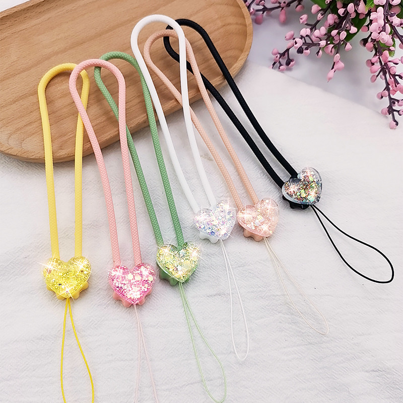 Rövid szilikon medál villanópúder szerelmes medál mobiltelefon zsinóros női csuklópántos függő telefon elvesztés elleni zsinóros kulcsok