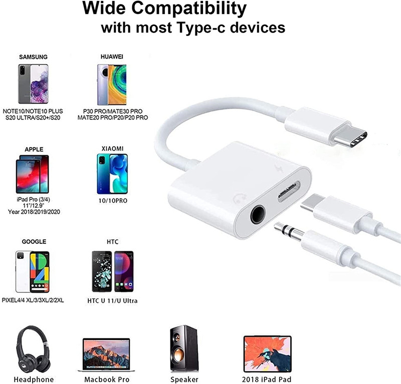 2 az 1-ben C típusú 3,5 mm-es fülhallgató-csatlakozó audio töltőelosztó adapter Samsung Galaxy S22 S21 Plus dupla USB C Aux csatlakozóhoz