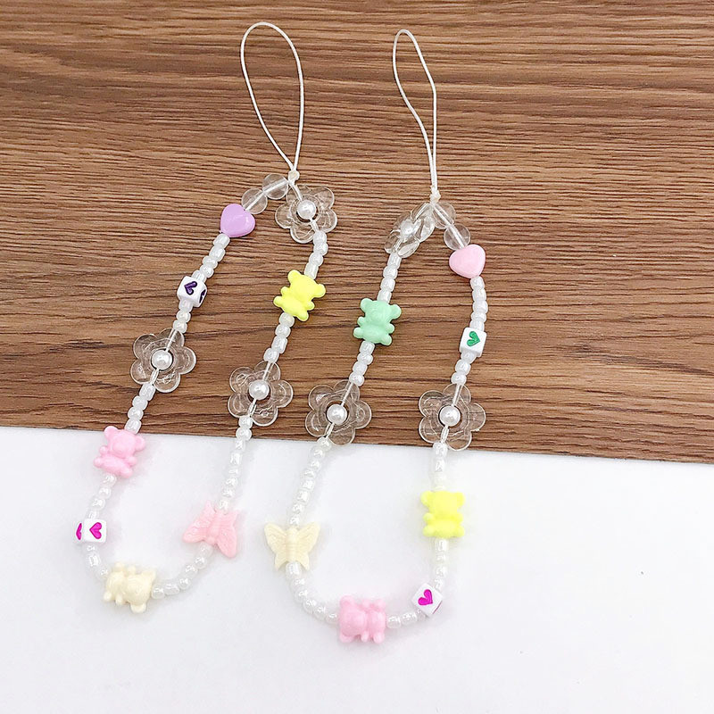 Divat akril betűk mobiltelefon lánc zsinór Smiley telefontok szíj nyúl pillangó bűbáj telefonkötél ékszer kiegészítők