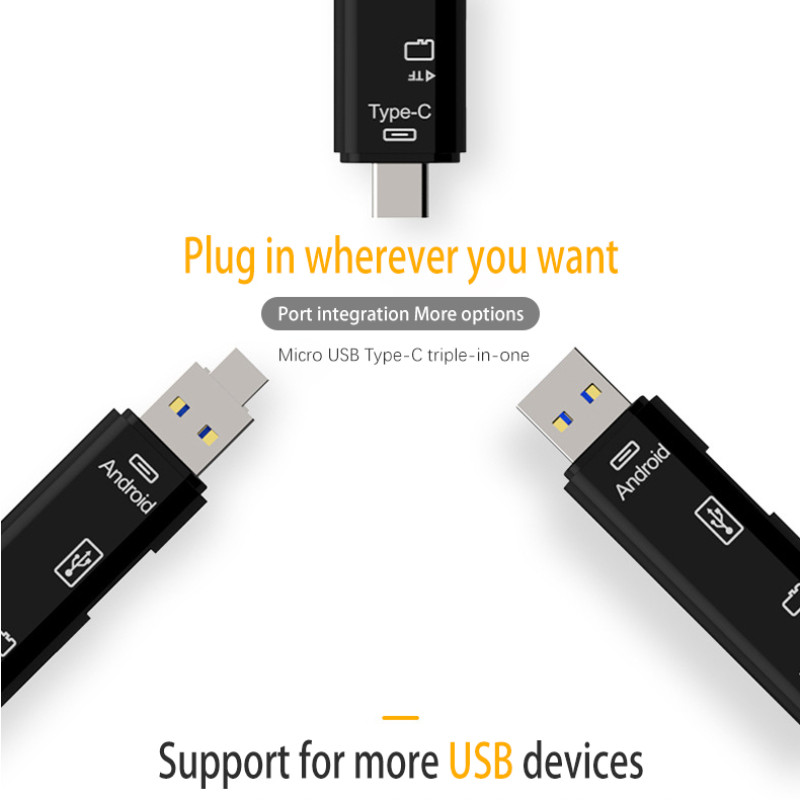 5 az 1-ben OTG kártyaolvasó Több az egyben Micro USB TF SD memóriakártya olvasó adapter Macbook Android telefonhoz OTG USB Type C adapter