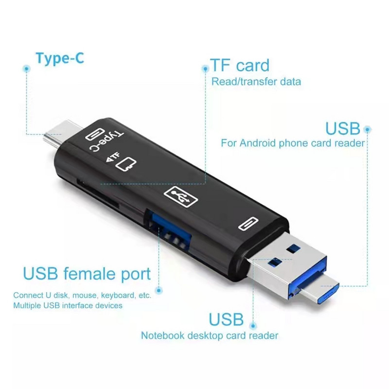 5 az 1-ben OTG kártyaolvasó Több az egyben Micro USB TF SD memóriakártya olvasó adapter Macbook Android telefonhoz OTG USB Type C adapter