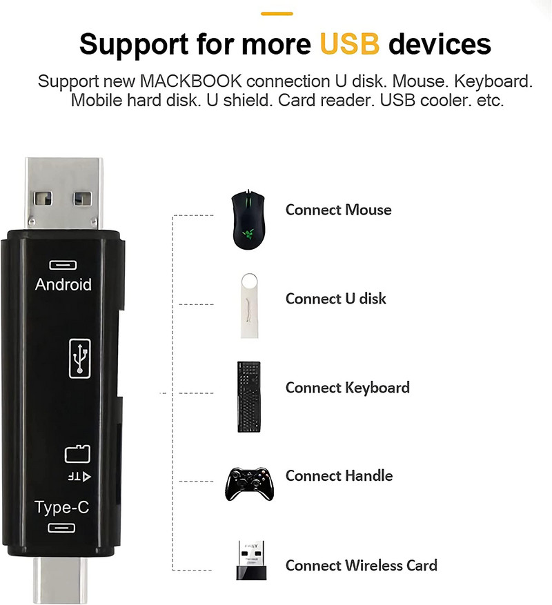 5 az 1-ben OTG kártyaolvasó Több az egyben Micro USB TF SD memóriakártya olvasó adapter Macbook Android telefonhoz OTG USB Type C adapter